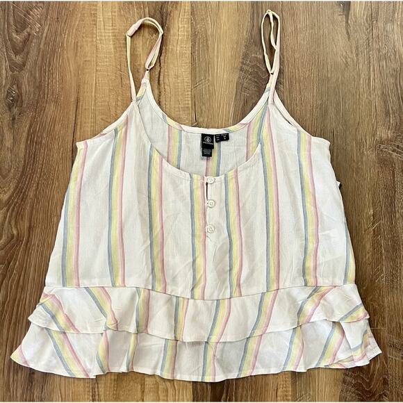 Volcom Women's Ruffled Tropical Stripe Island Cami Tank Size XS NEW - Picture 2 of 13